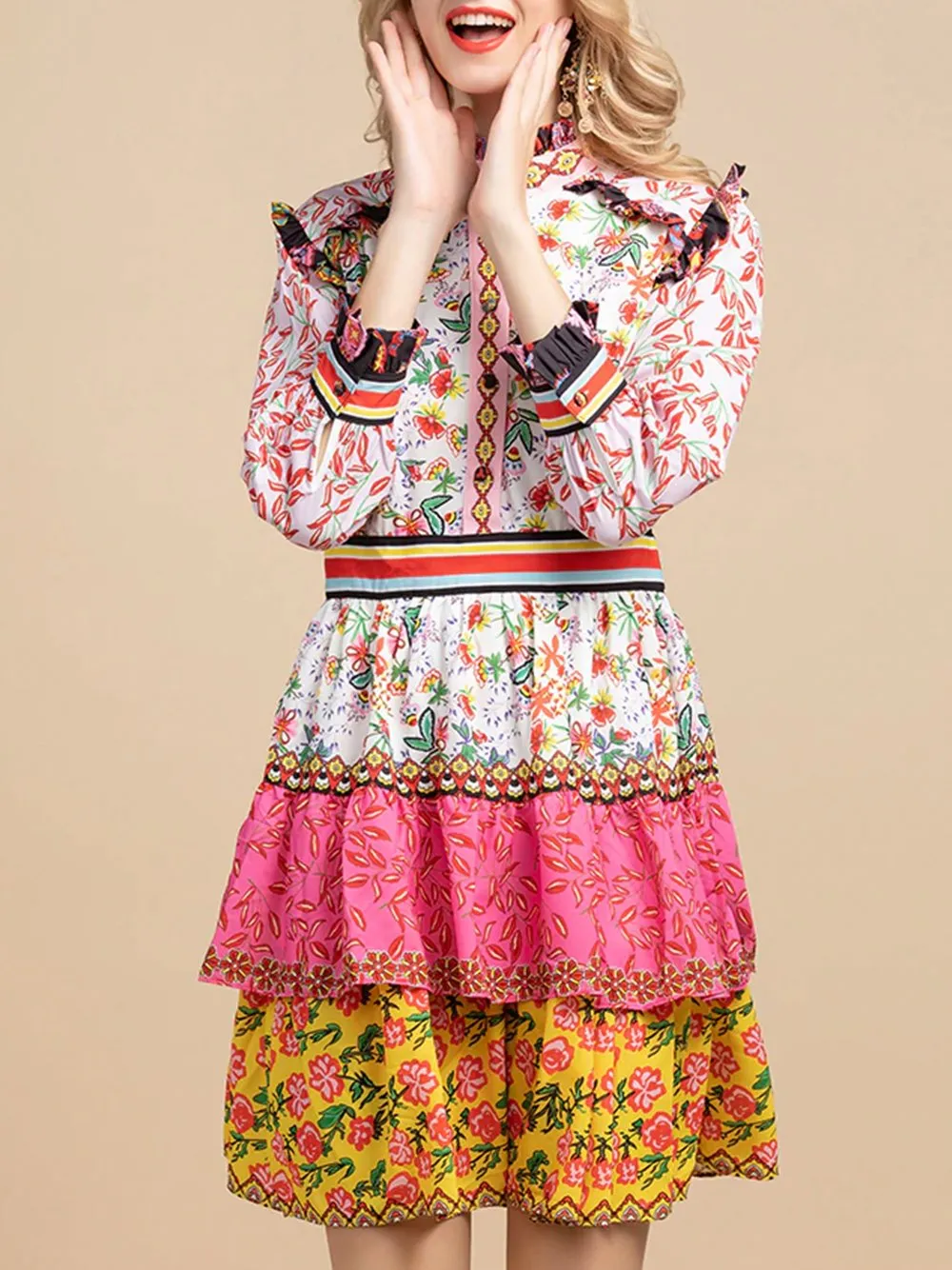 DESSA Floral Print Peplum Ruffle Mini Dress