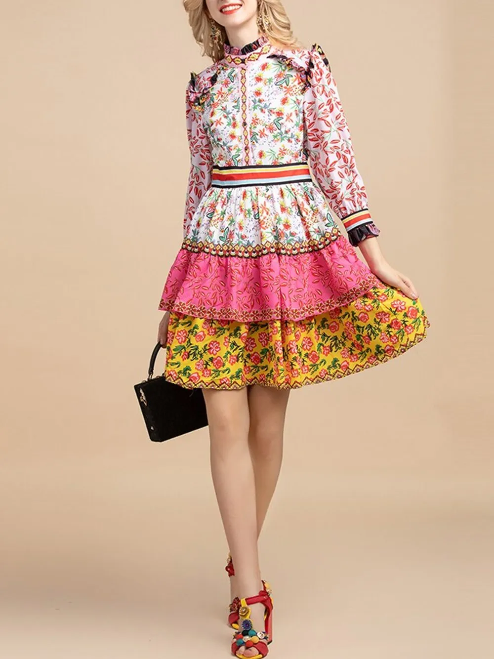 DESSA Floral Print Peplum Ruffle Mini Dress