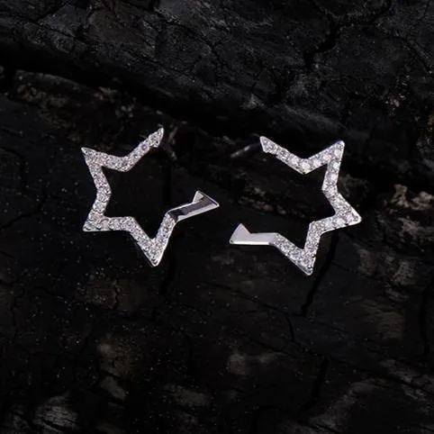 Diamond Open Star Earrings Silver
