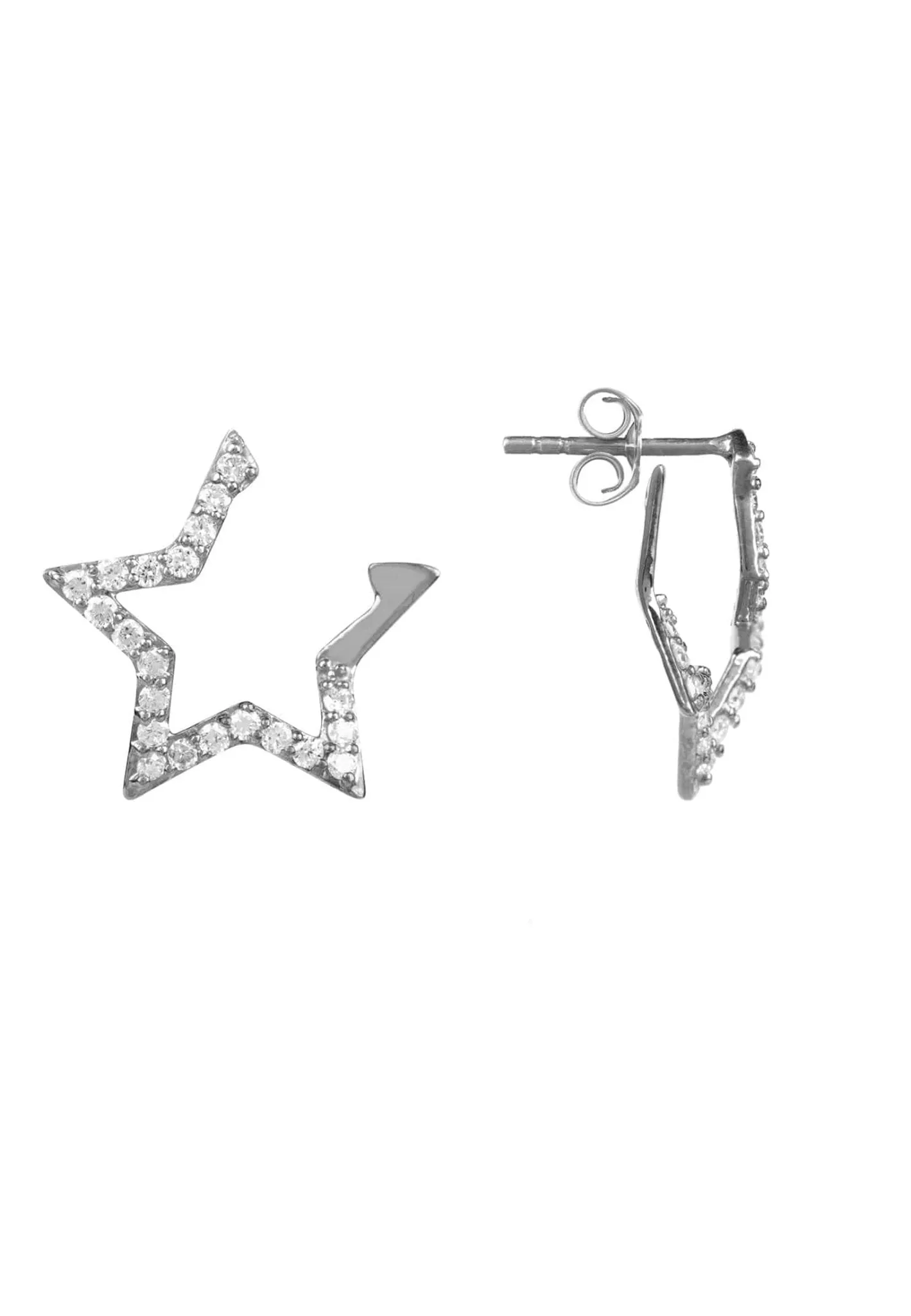 Diamond Open Star Earrings Silver