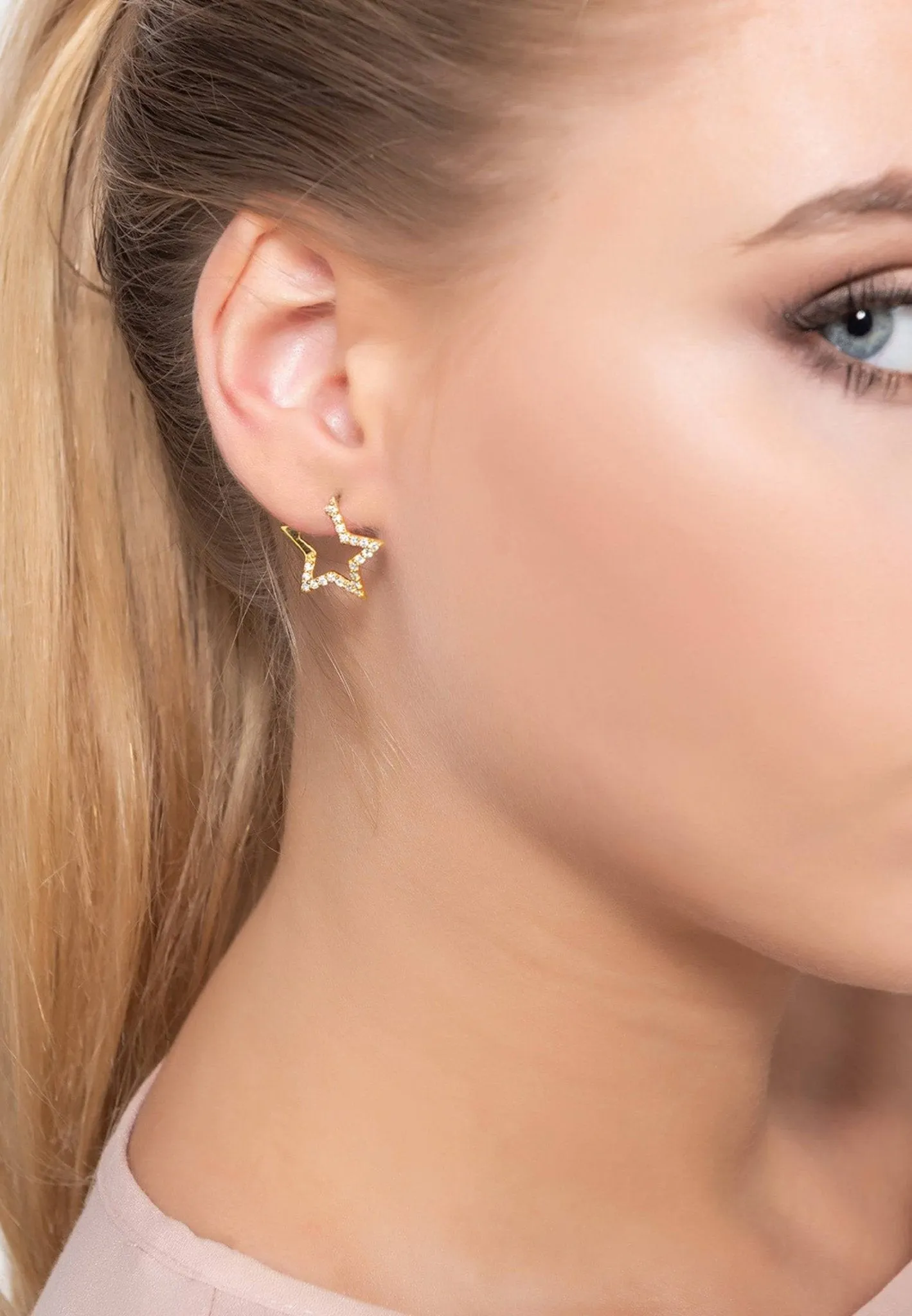 Diamond Open Star Earrings Silver