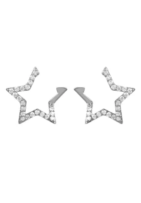 Diamond Open Star Earrings Silver