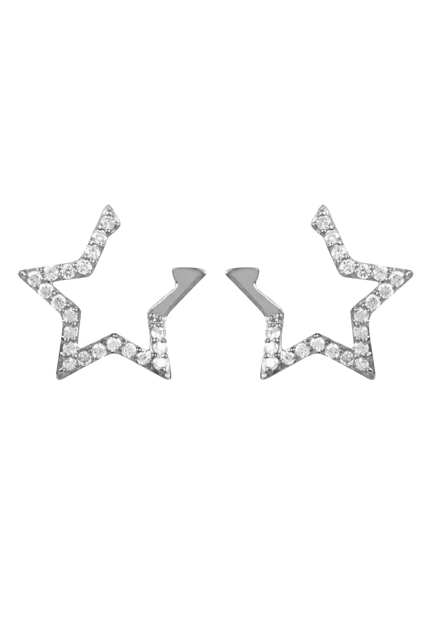 Diamond Open Star Earrings Silver