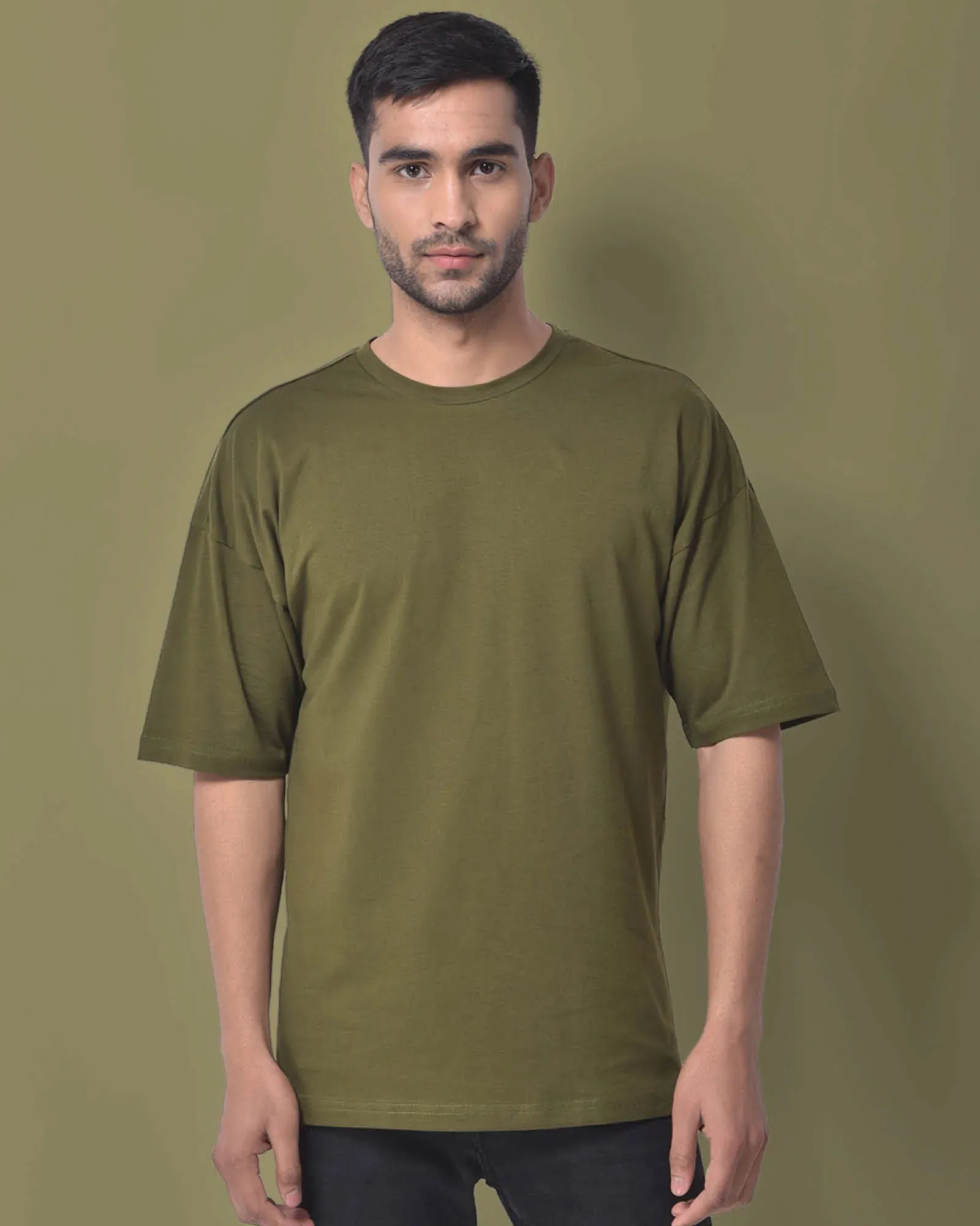 Drop Shoulder Crew Neck: Olive Green