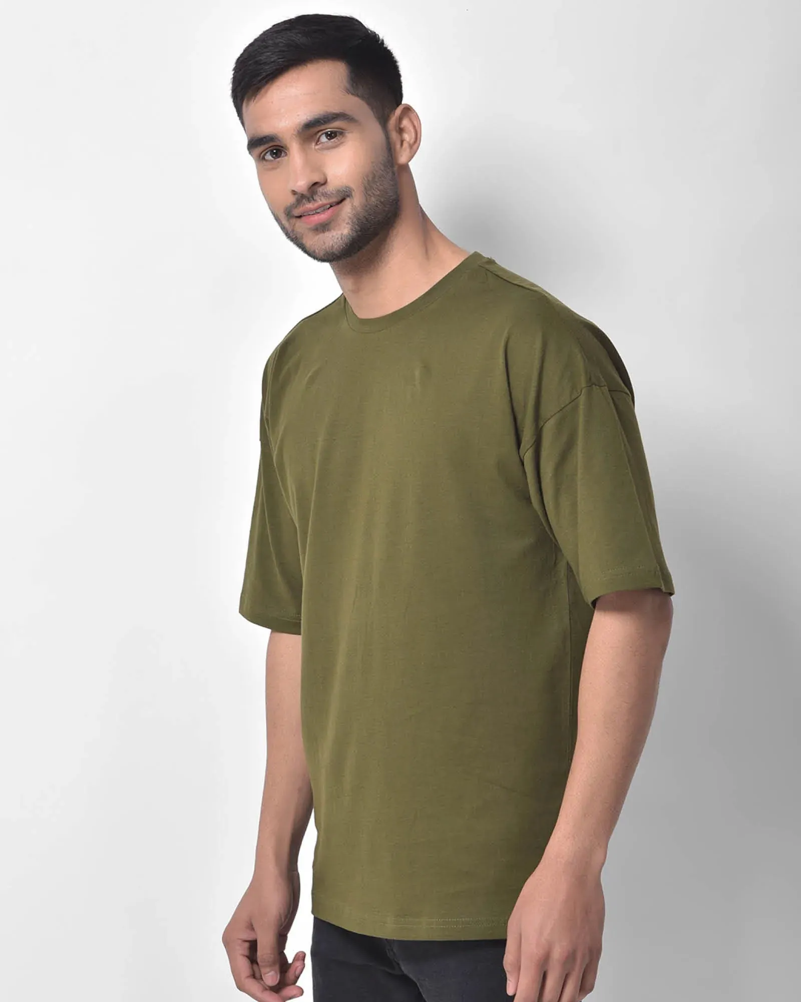 Drop Shoulder Crew Neck: Olive Green