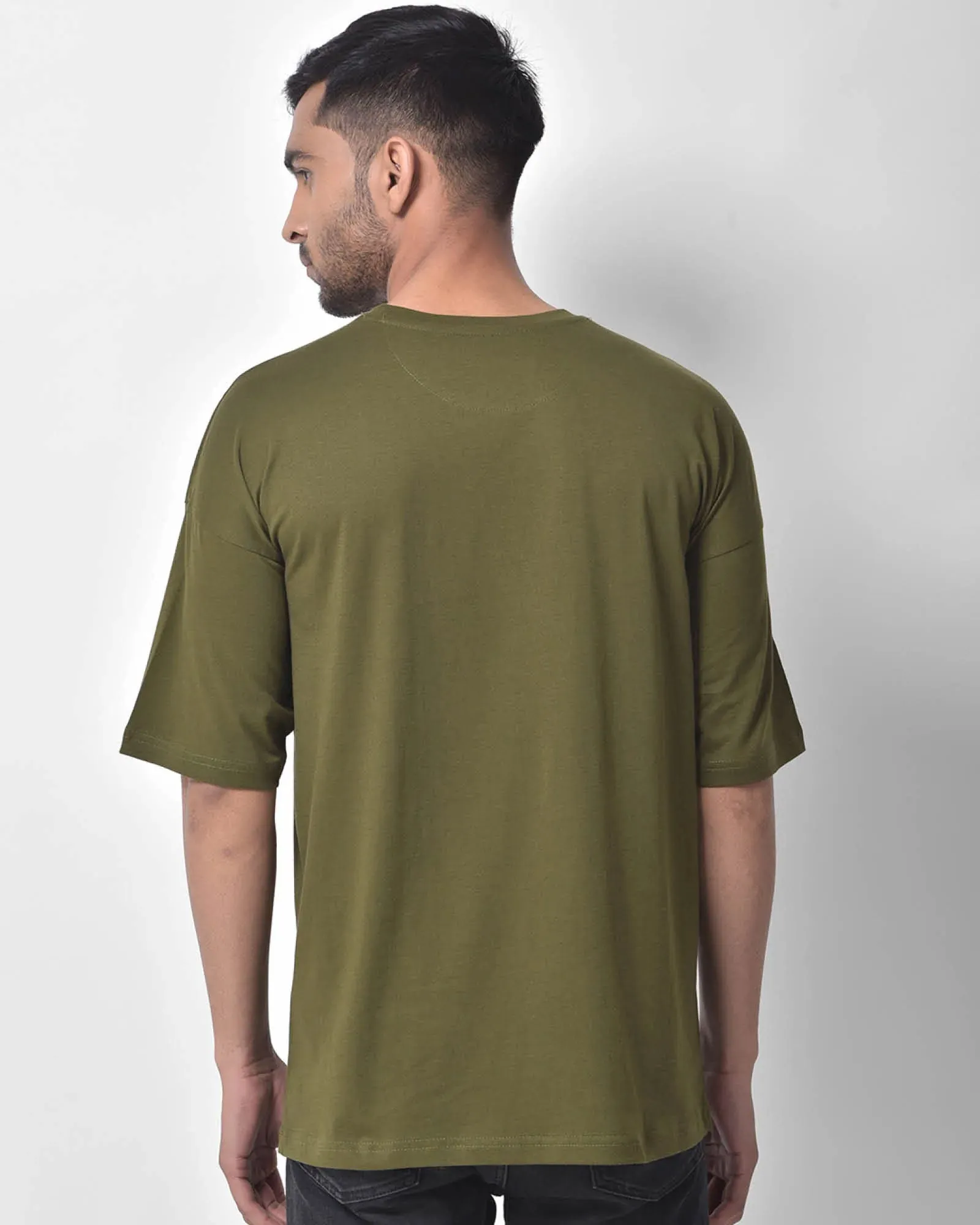 Drop Shoulder Crew Neck: Olive Green