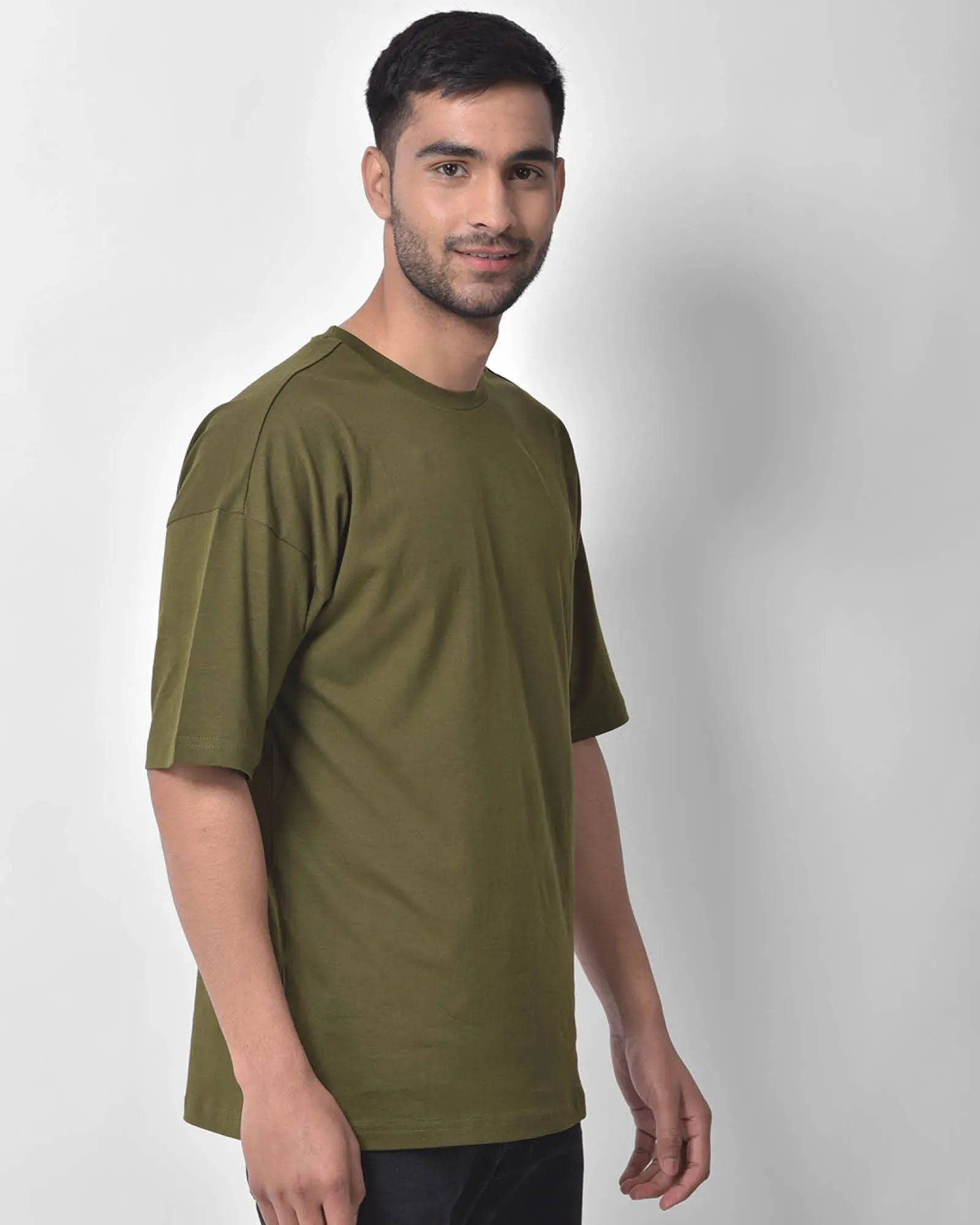 Drop Shoulder Crew Neck: Olive Green