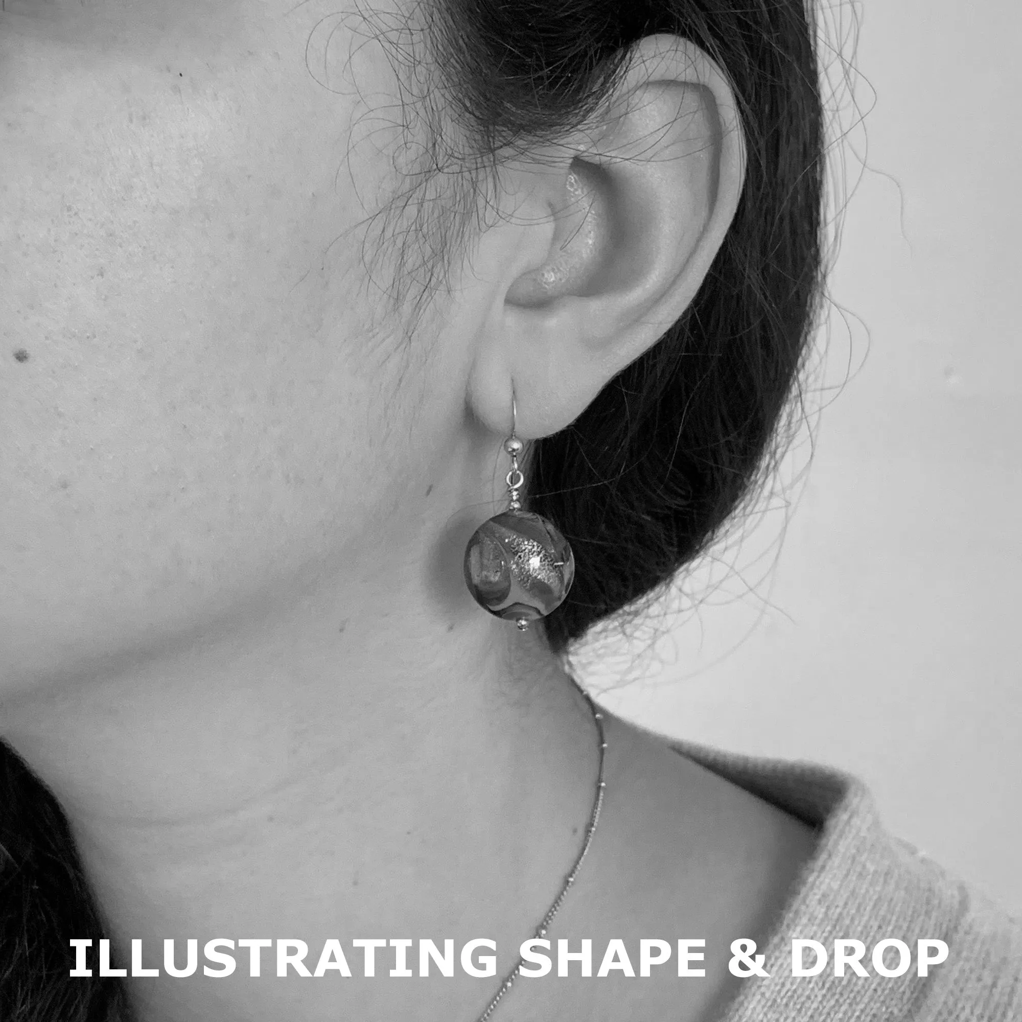 Earrings with light green (lime, peridot) Murano glass medium lentil drops on silver or gold