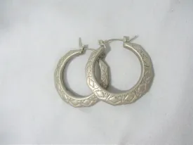 Embossed Southwestern Silver HOOP LOOP EARRING Pierced Native Boho Statement