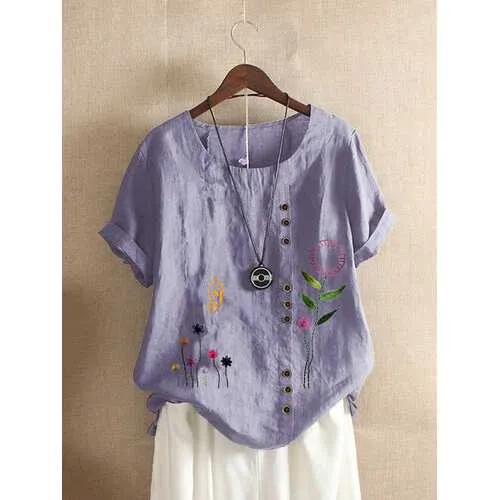 Embroidery Floral Vintage T-shirt