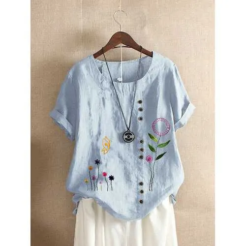 Embroidery Floral Vintage T-shirt