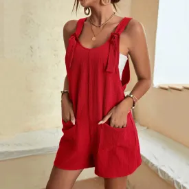 Fashion Women's Jumpsuit Summer 2024 Strappy Sleeveless Casual Loose Solid With Pockets Short Overalls Office Ladies Streetwear