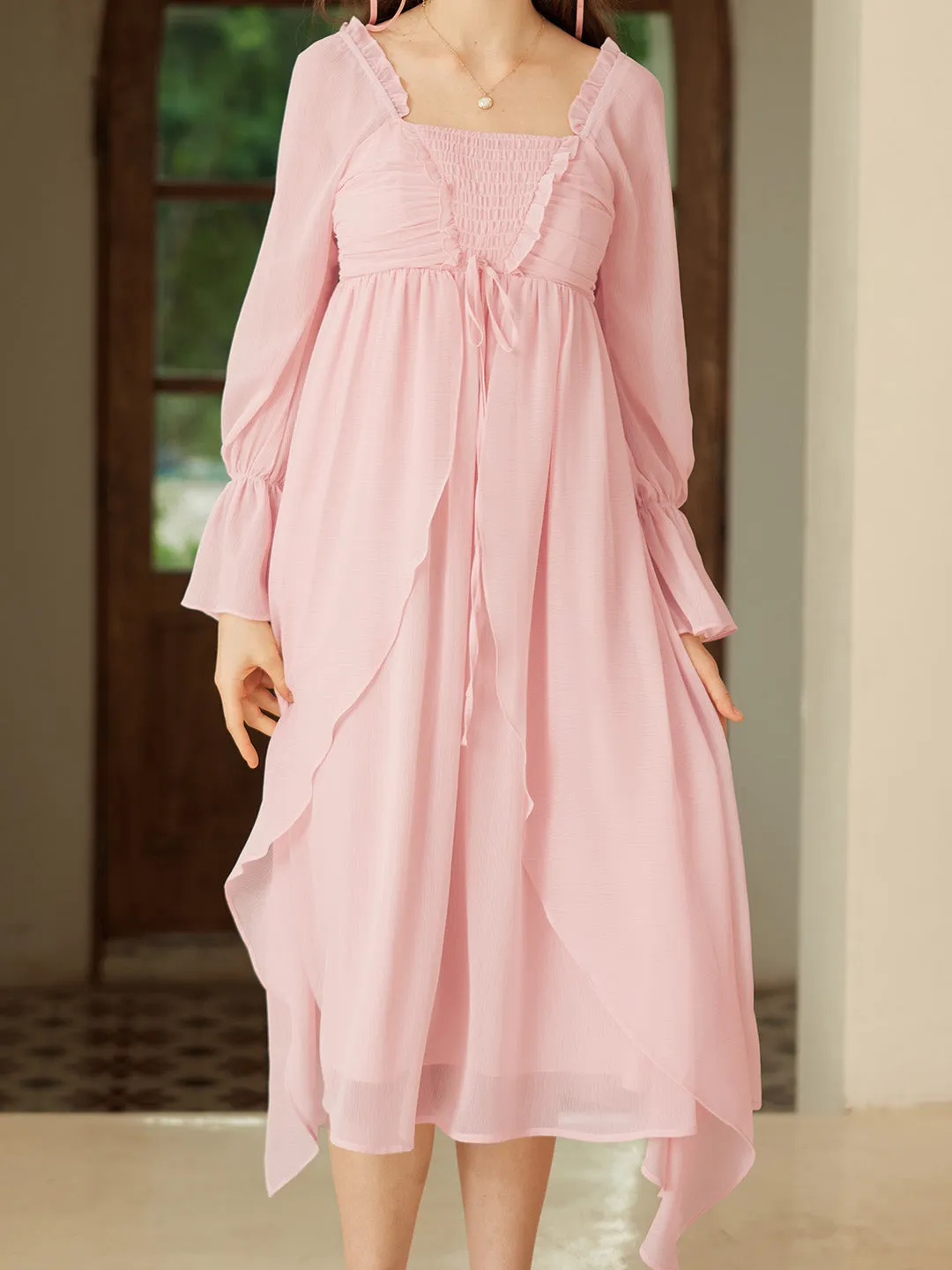 【Flash Sale】Lakelyn Romantic Sweet Square Neck Pink Dress