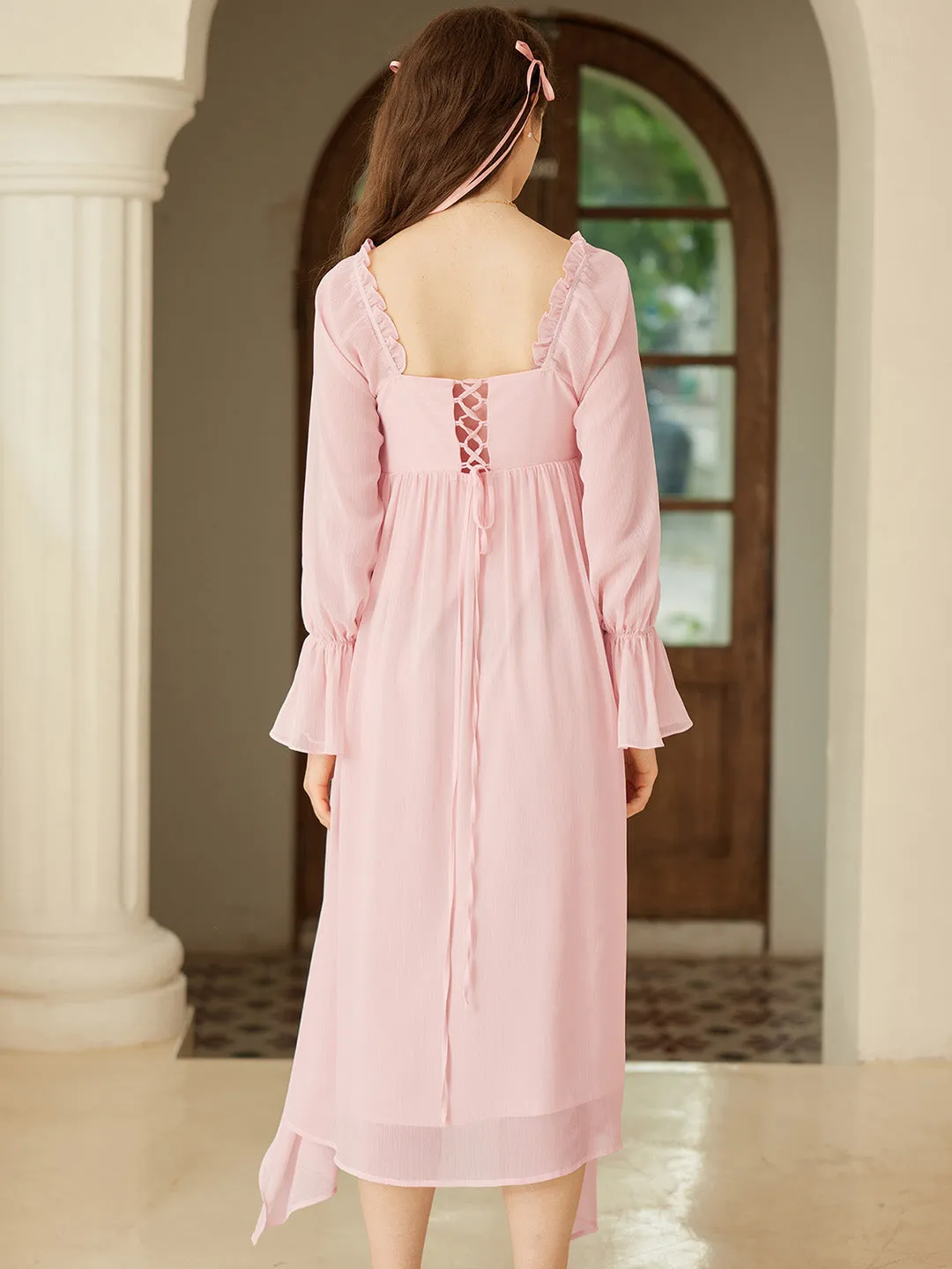【Flash Sale】Lakelyn Romantic Sweet Square Neck Pink Dress