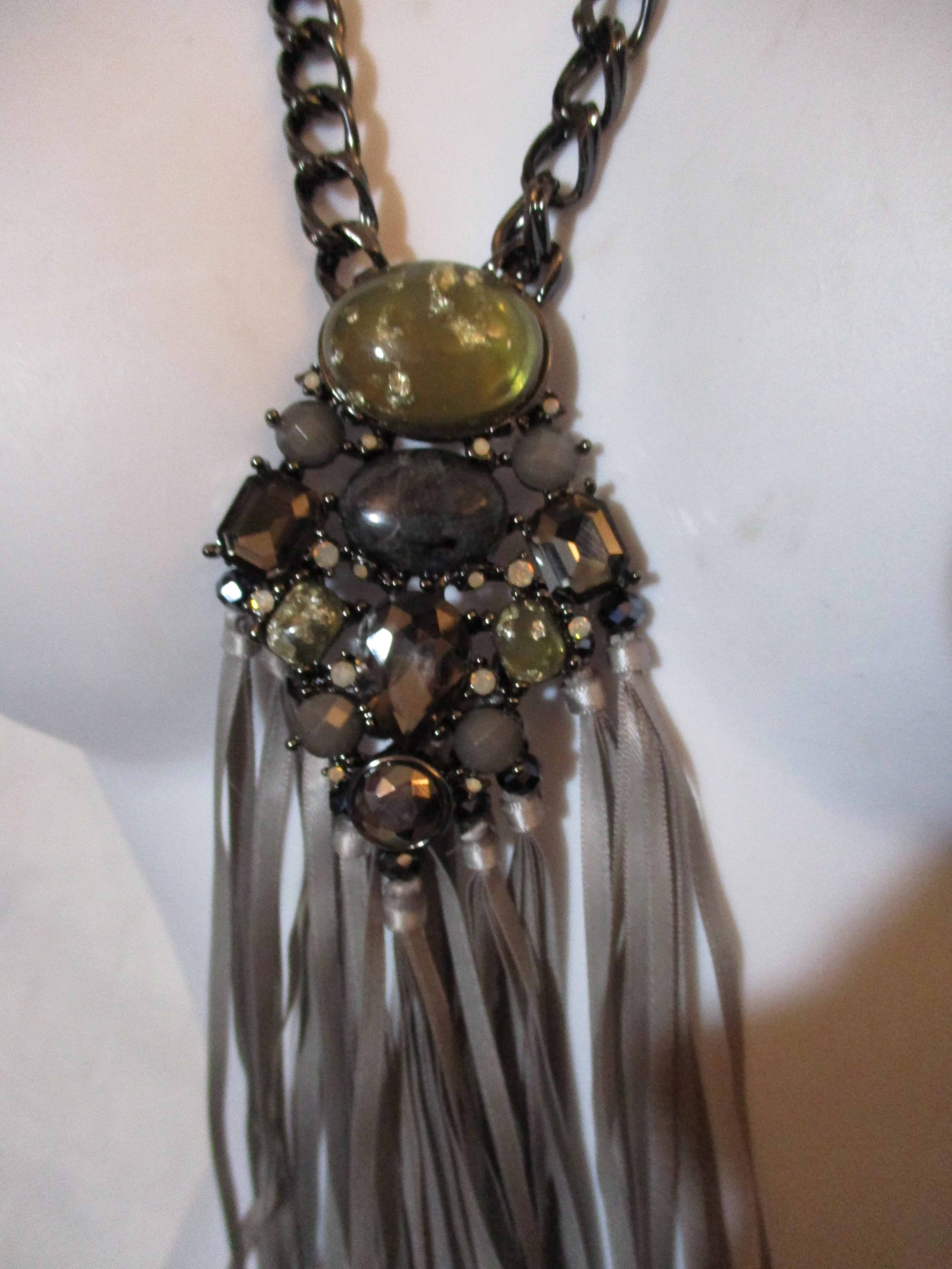 FRINGE TASSEL Ethnic RIBBON Pendant NECKLACE CHOKER Statement Boho Gypsy Hippie