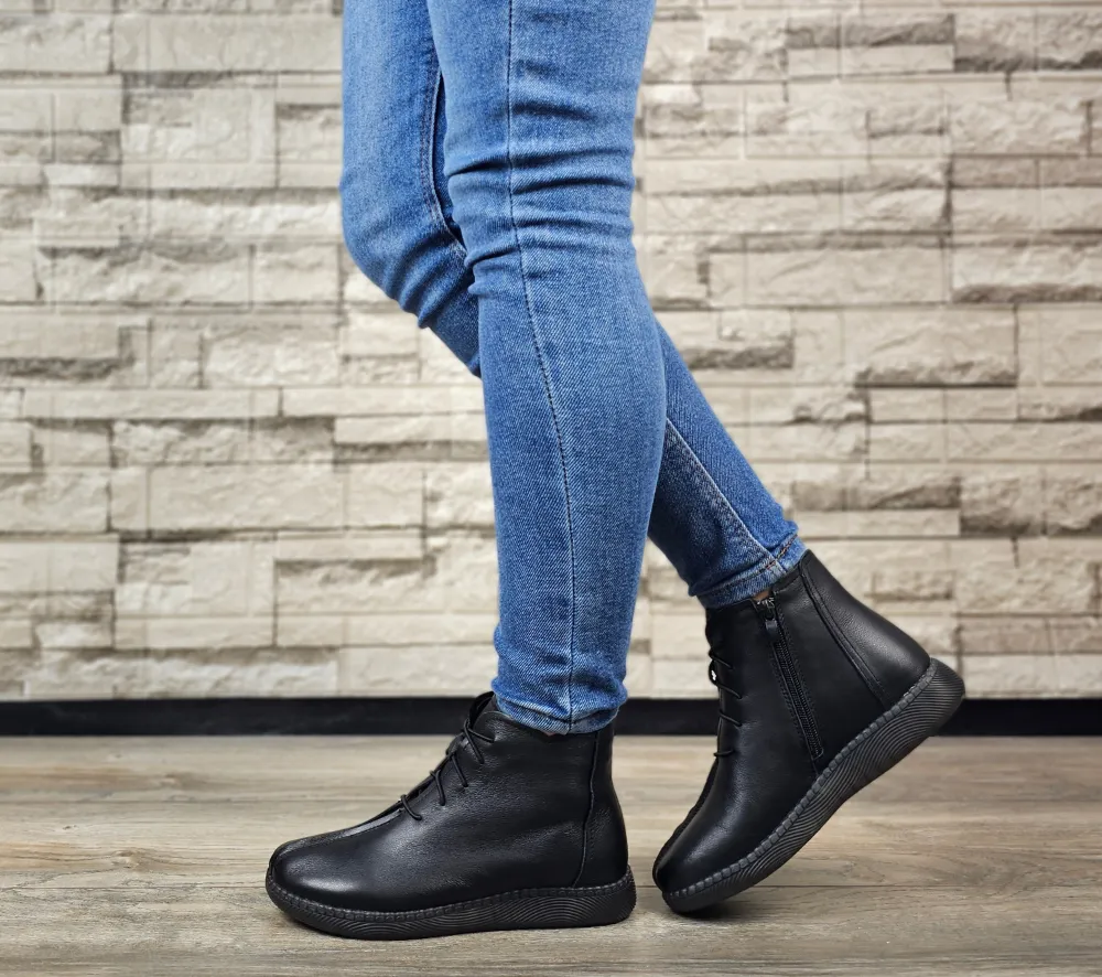 Ghete casual, dama, FORMAZIONE, SC9580 negru, piele naturala