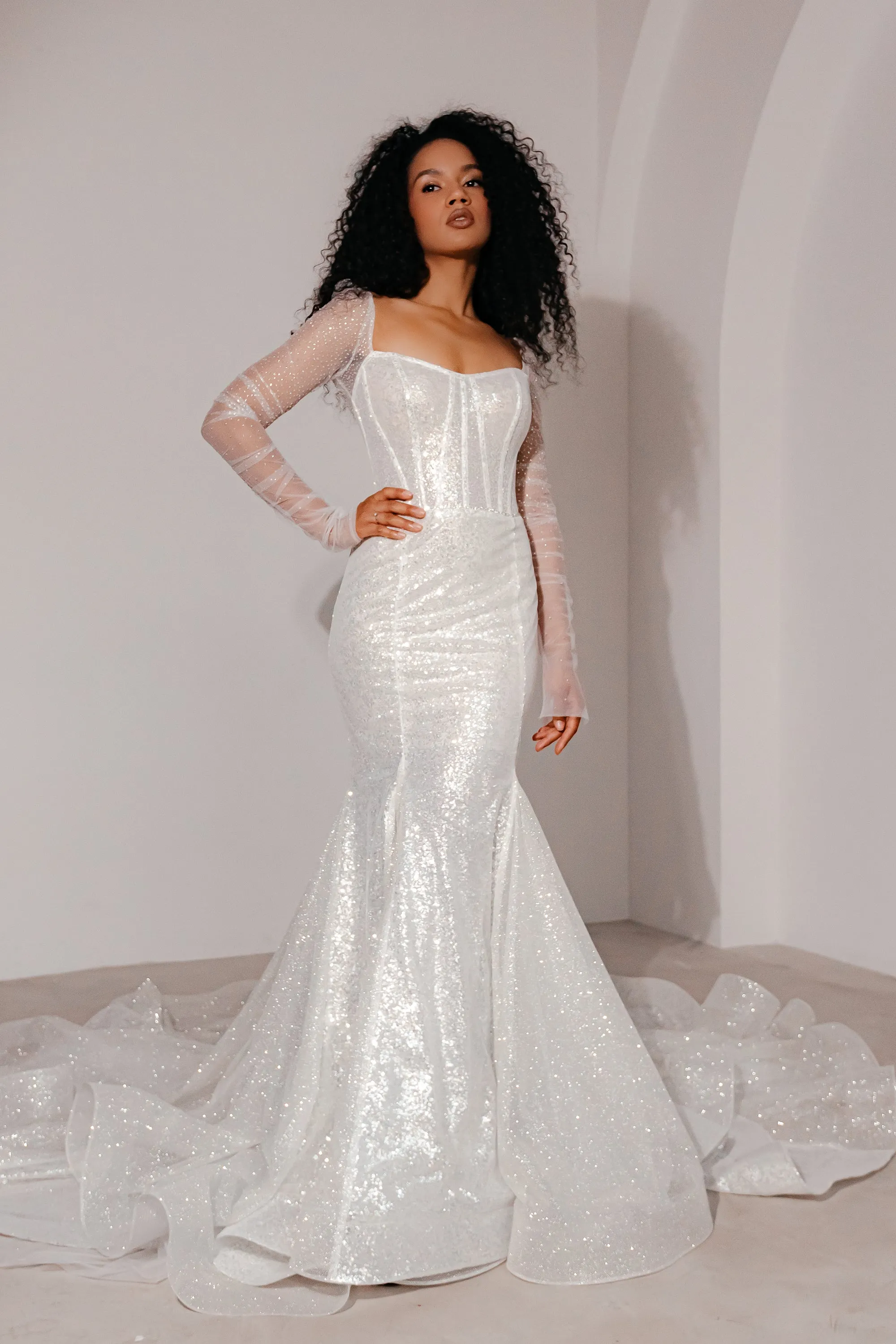 Glitter Wedding Dress Addison with Long Sleeves