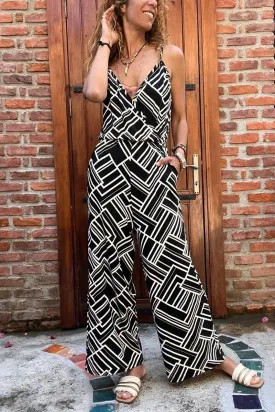 GNS Women's Navy Blue Strappy Wrap Waist Elastic Pocket Jumpsuit BST-3632Navy Blue - Bautzen