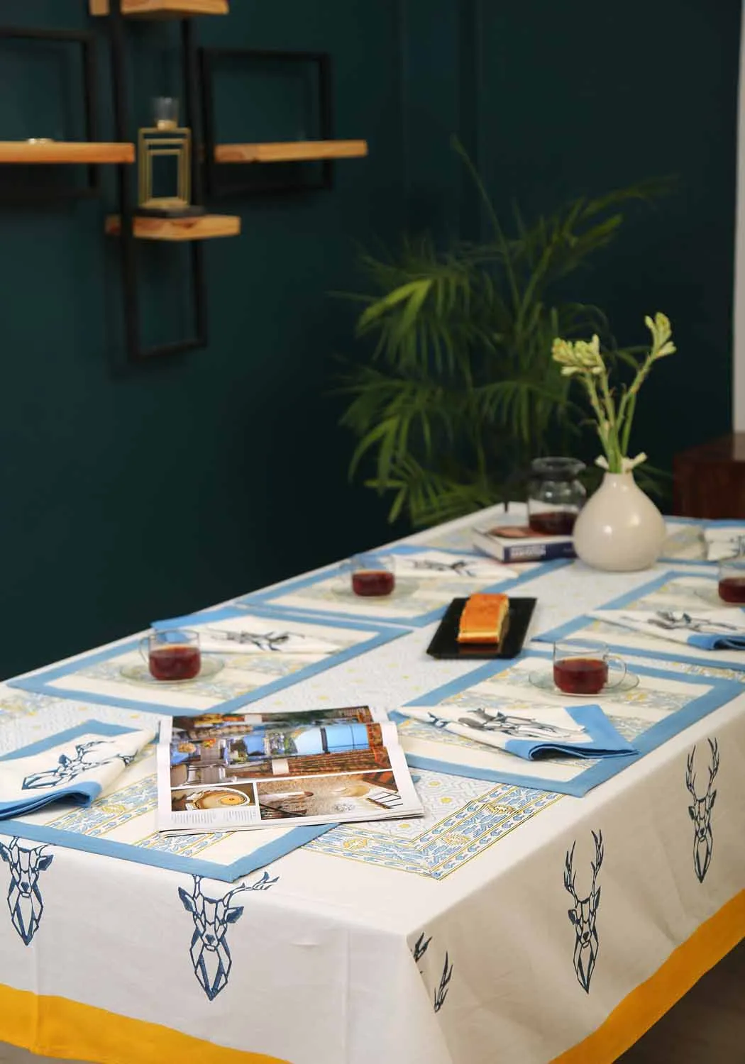 Hand Block Print Muscari Table Runner and Placemat & Napkin Set