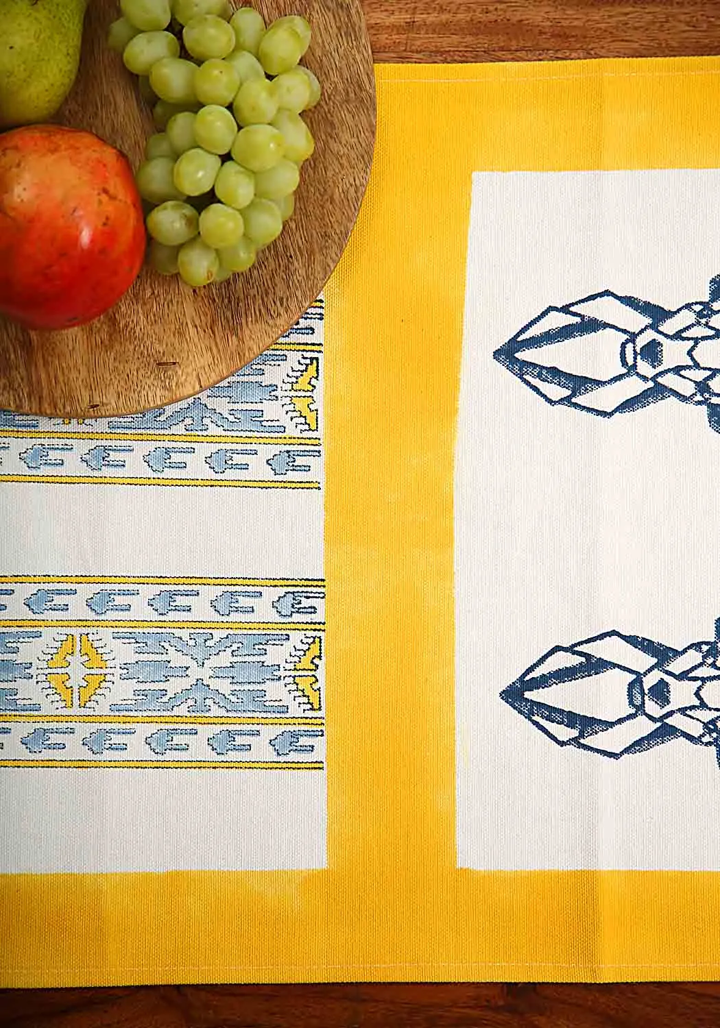 Hand Block Print Muscari Table Runner and Placemat & Napkin Set