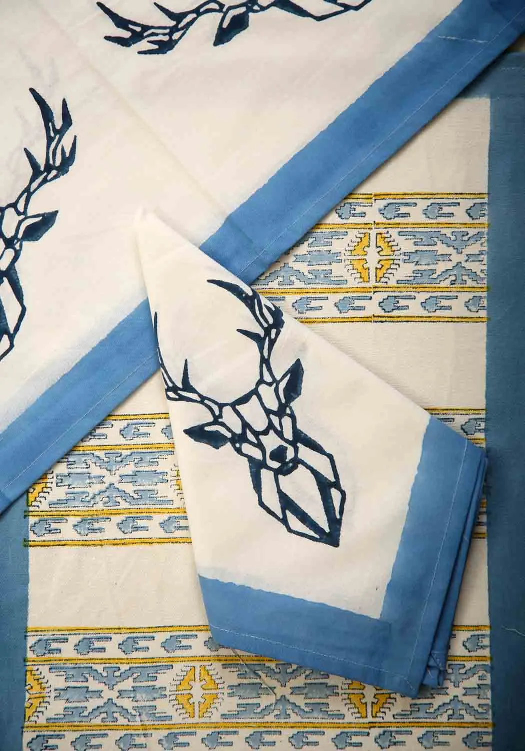 Hand Block Print Muscari Table Runner and Placemat & Napkin Set