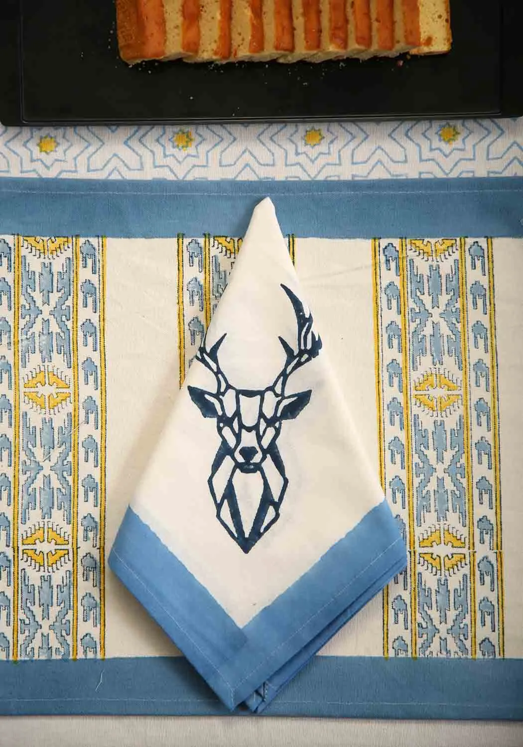 Hand Block Print Muscari Table Runner and Placemat & Napkin Set