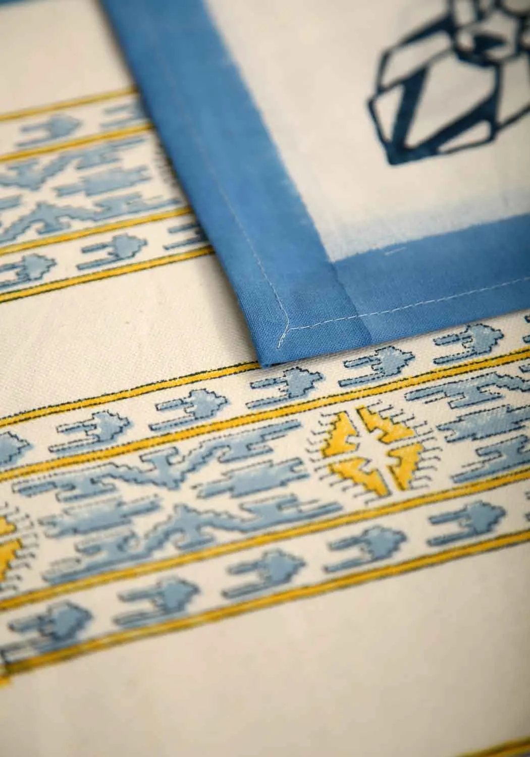 Hand Block Print Muscari Table Runner and Placemat & Napkin Set