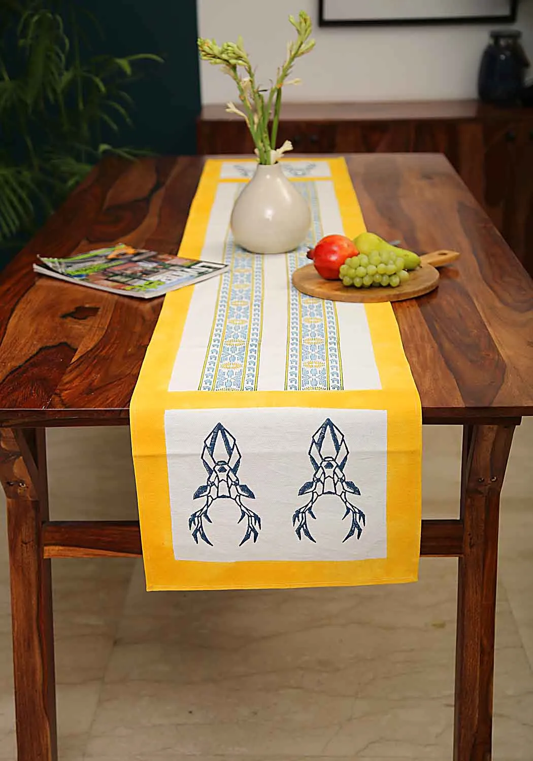 Hand Block Print Muscari Table Runner and Placemat & Napkin Set