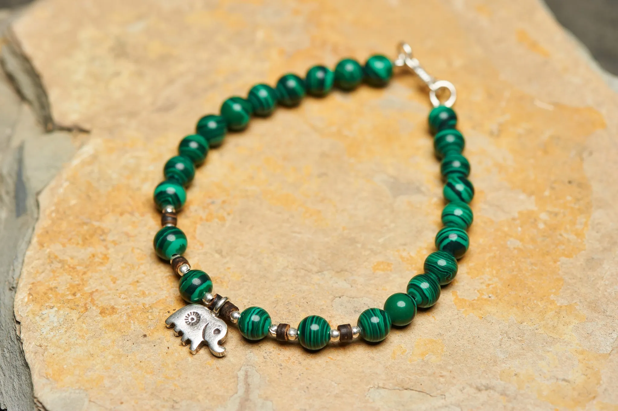 Hand Made Tibetan Elephant Mala With Malachite Beads Bracelet