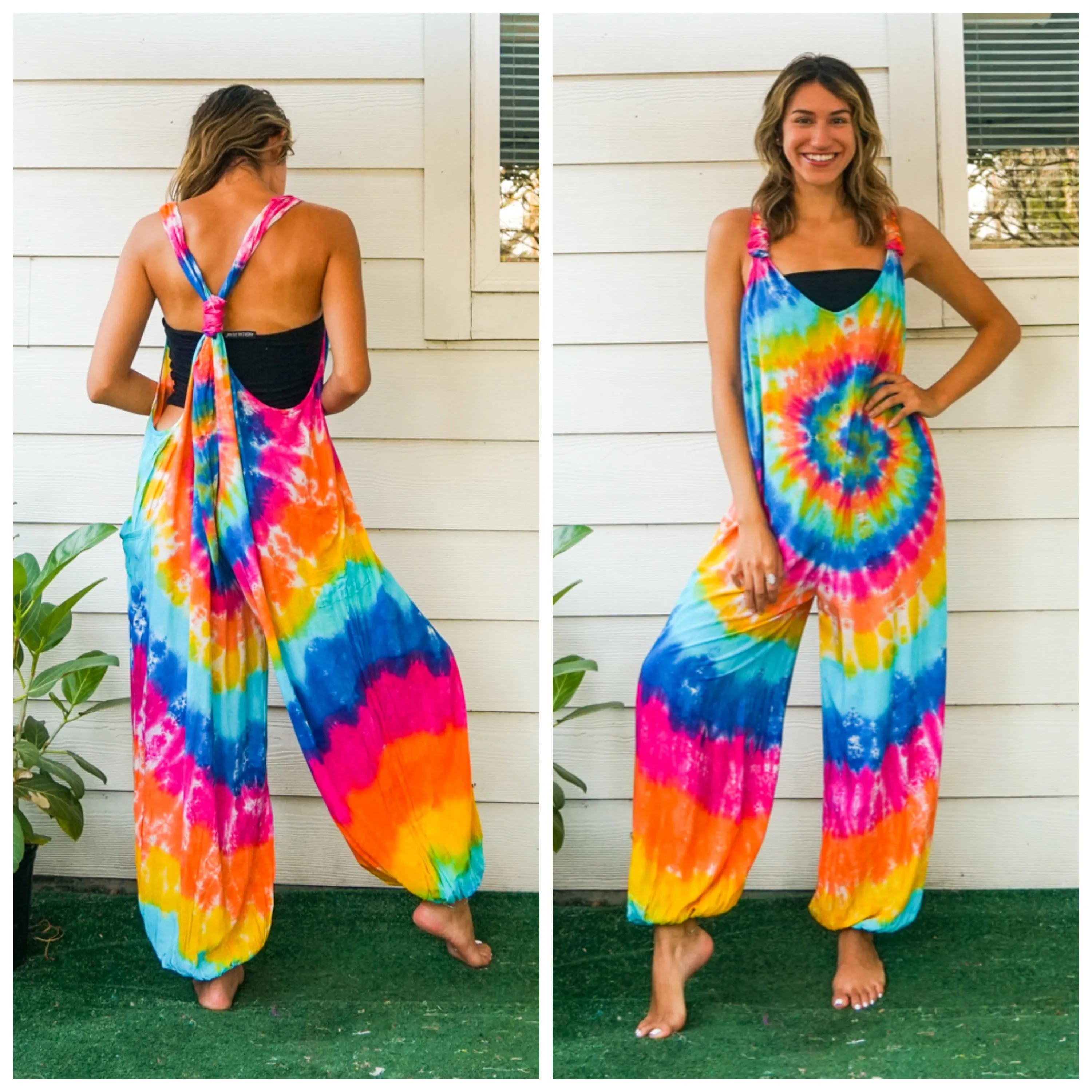 Hippie Festival Vibes | Hand Dyed Hippie Racerback Dungarees Jumpsuit Romper