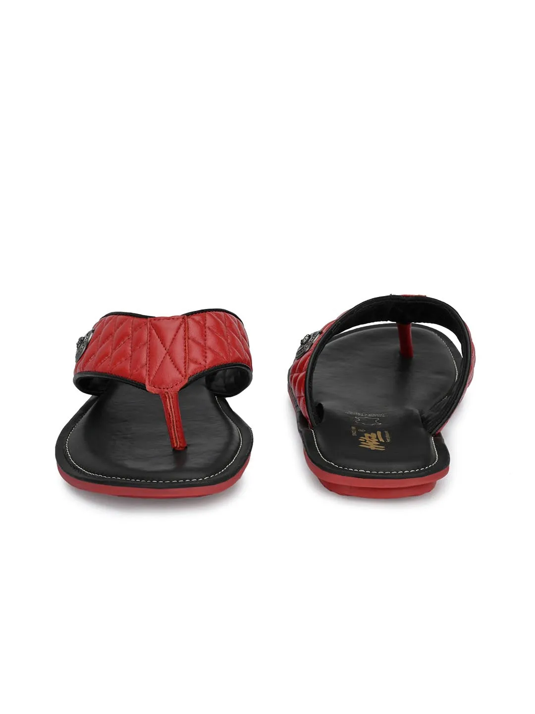 Hitz Men's Red Leather Casual Open Toe Indoor Outdoor Slippers