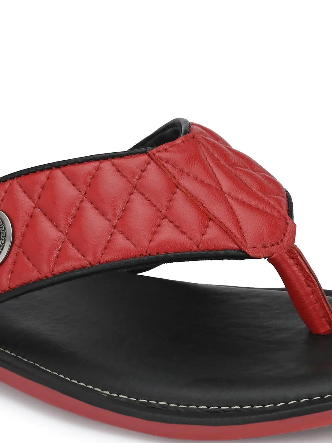 Hitz Men's Red Leather Casual Open Toe Indoor Outdoor Slippers