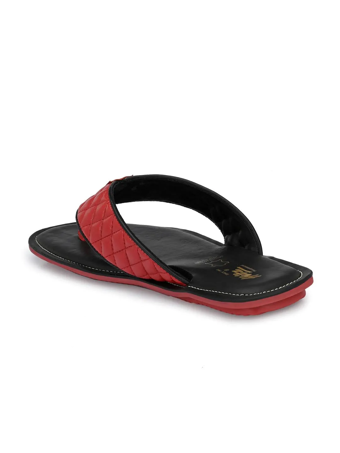 Hitz Men's Red Leather Casual Open Toe Indoor Outdoor Slippers