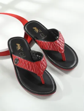 Hitz Men's Red Leather Casual Open Toe Indoor Outdoor Slippers