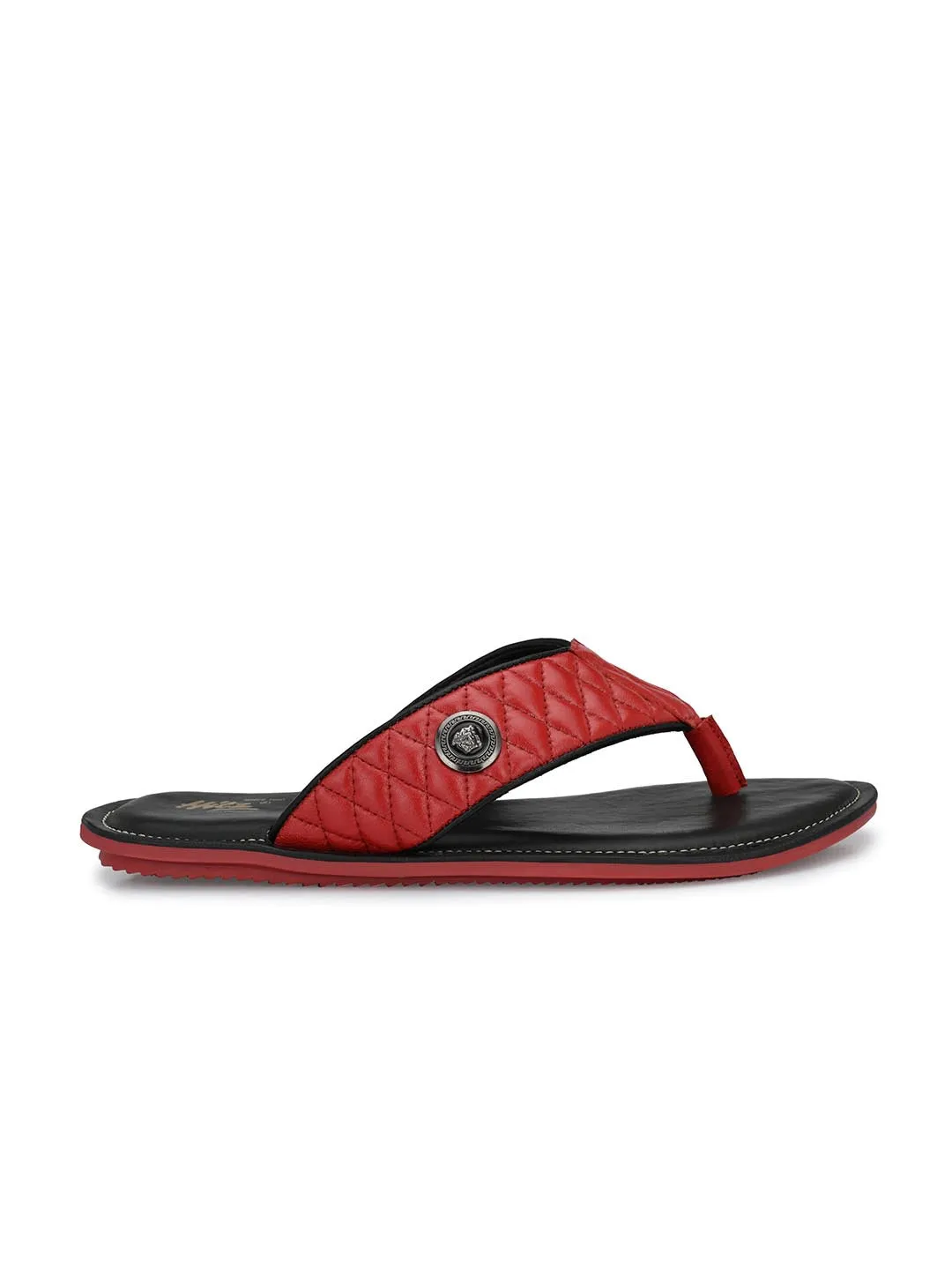 Hitz Men's Red Leather Casual Open Toe Indoor Outdoor Slippers