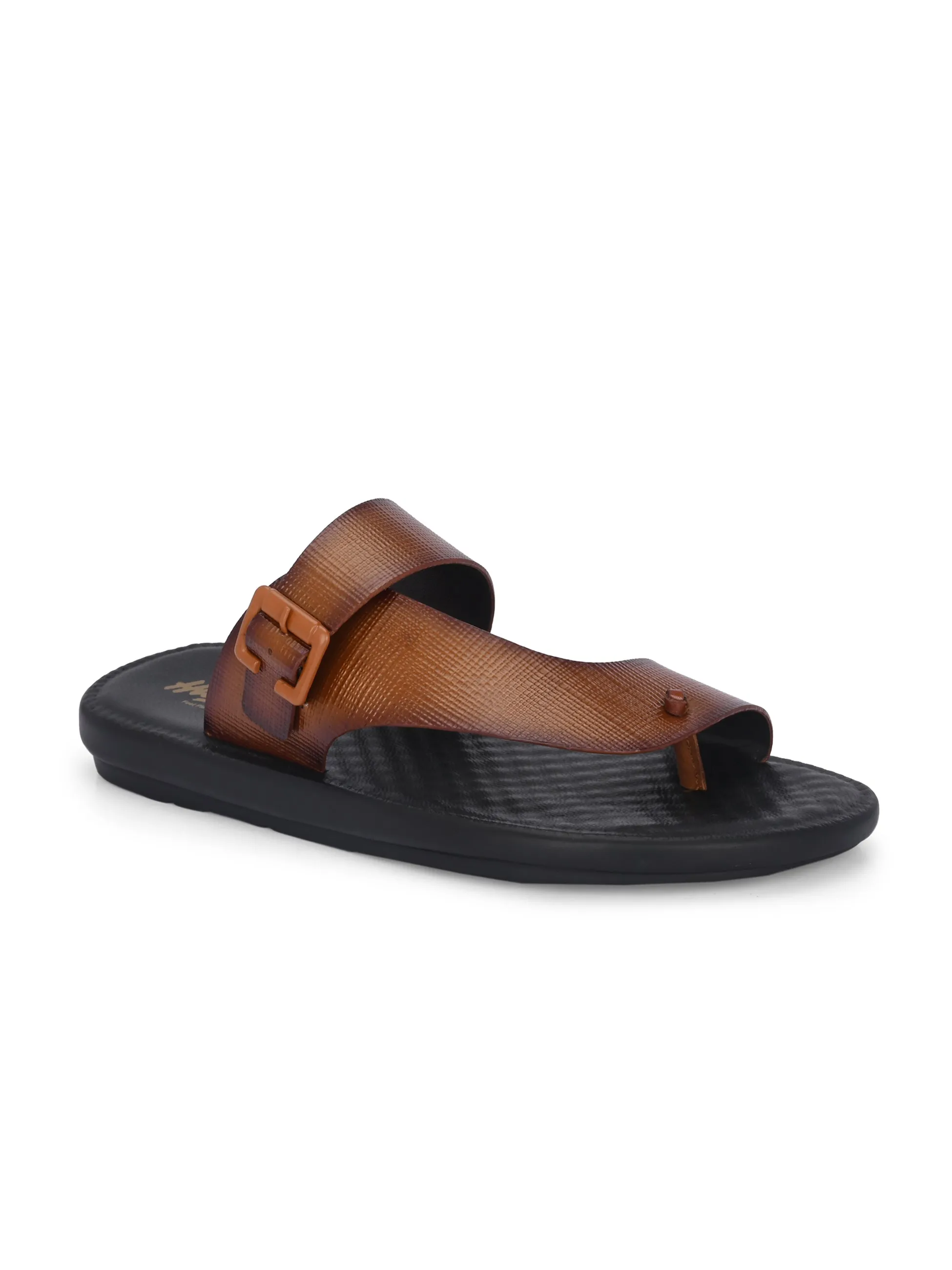Hitz Men's Tan Leather Casual Daily Wear Buckle Slipper
