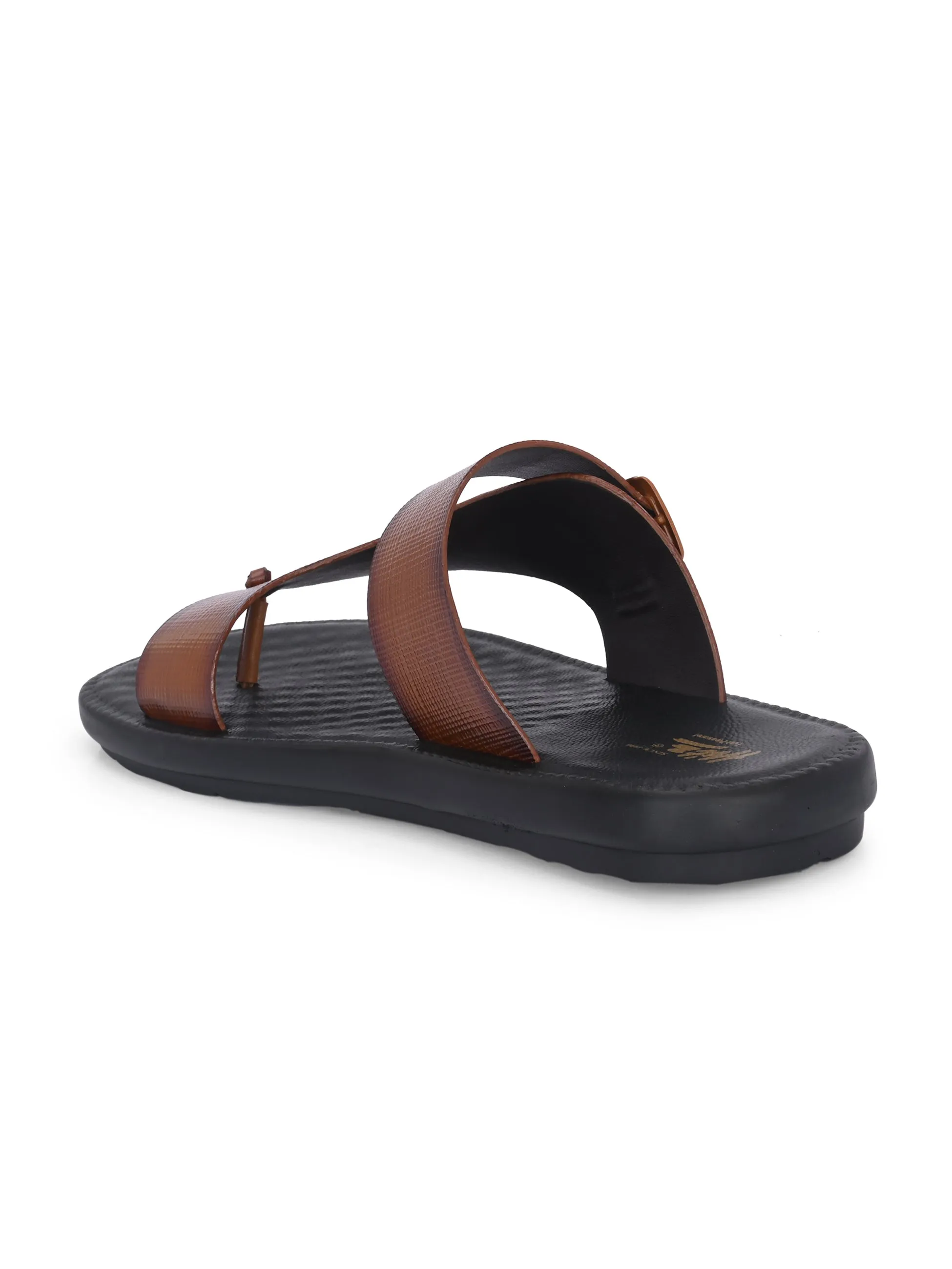 Hitz Men's Tan Leather Casual Daily Wear Buckle Slipper