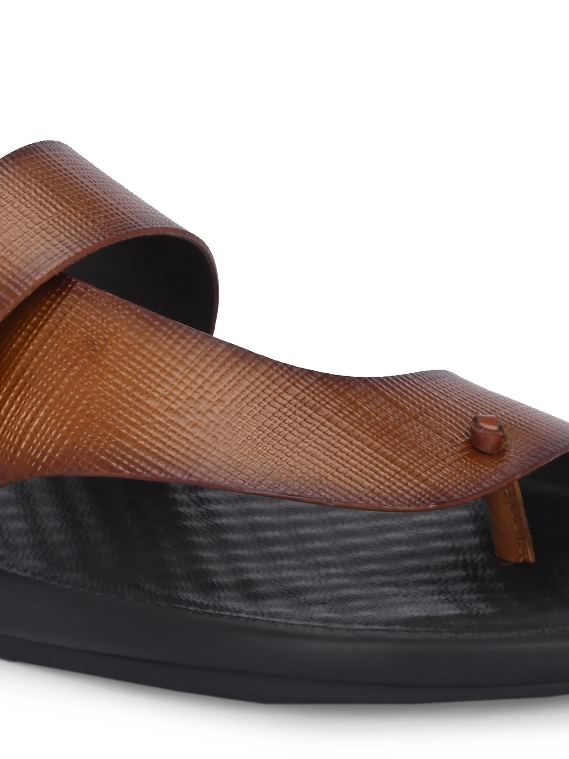 Hitz Men's Tan Leather Casual Daily Wear Buckle Slipper