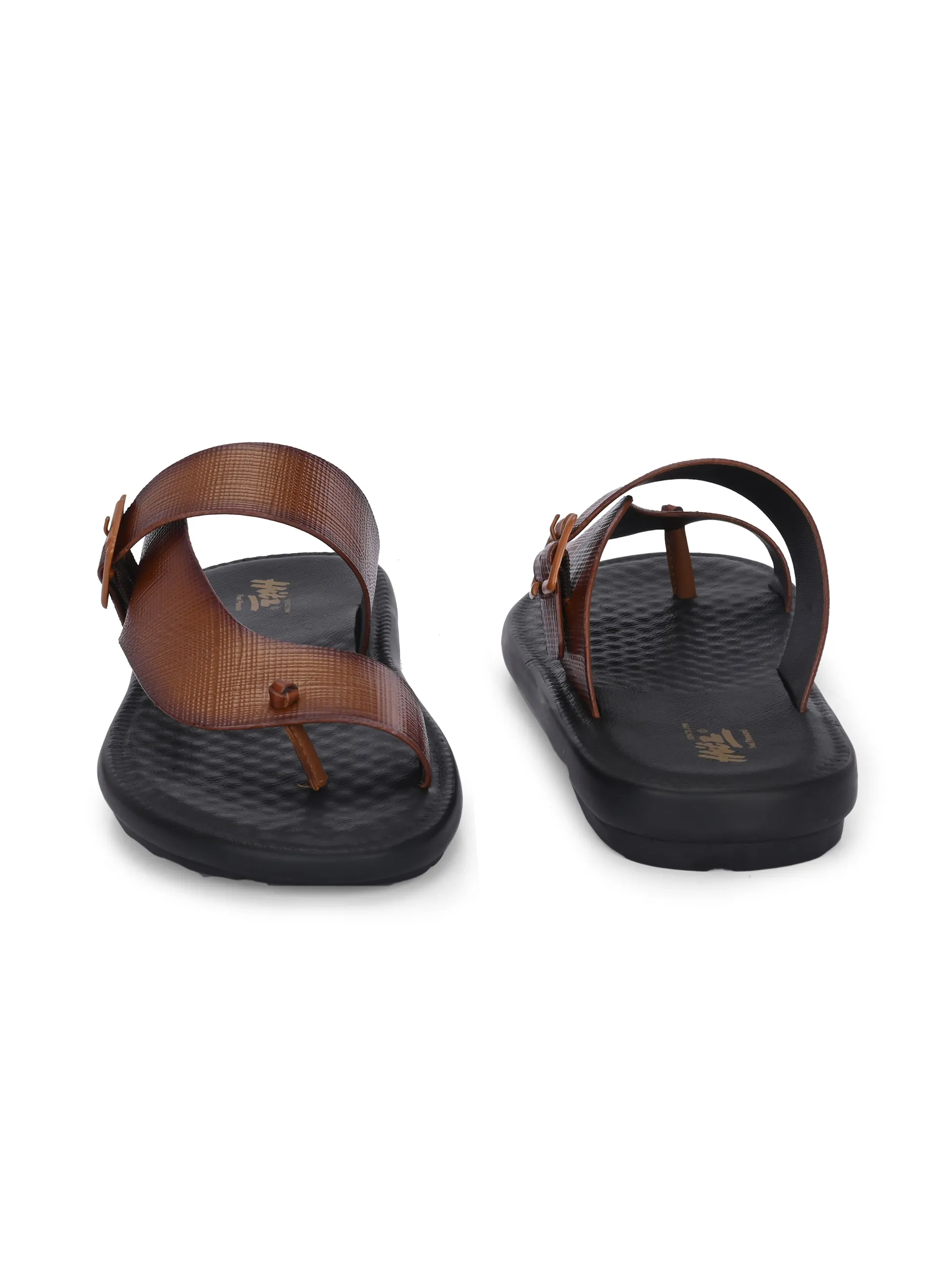 Hitz Men's Tan Leather Casual Daily Wear Buckle Slipper