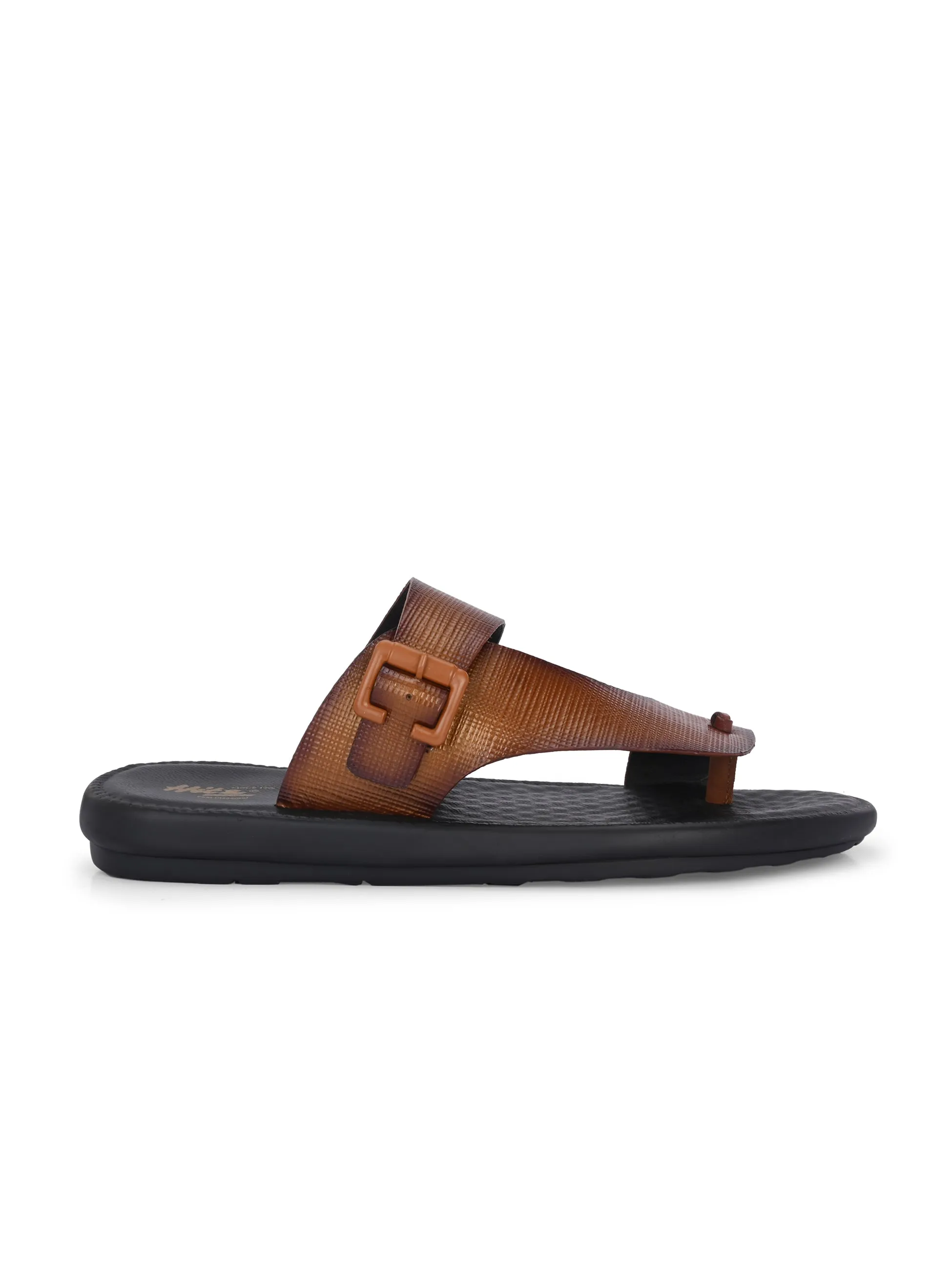 Hitz Men's Tan Leather Casual Daily Wear Buckle Slipper