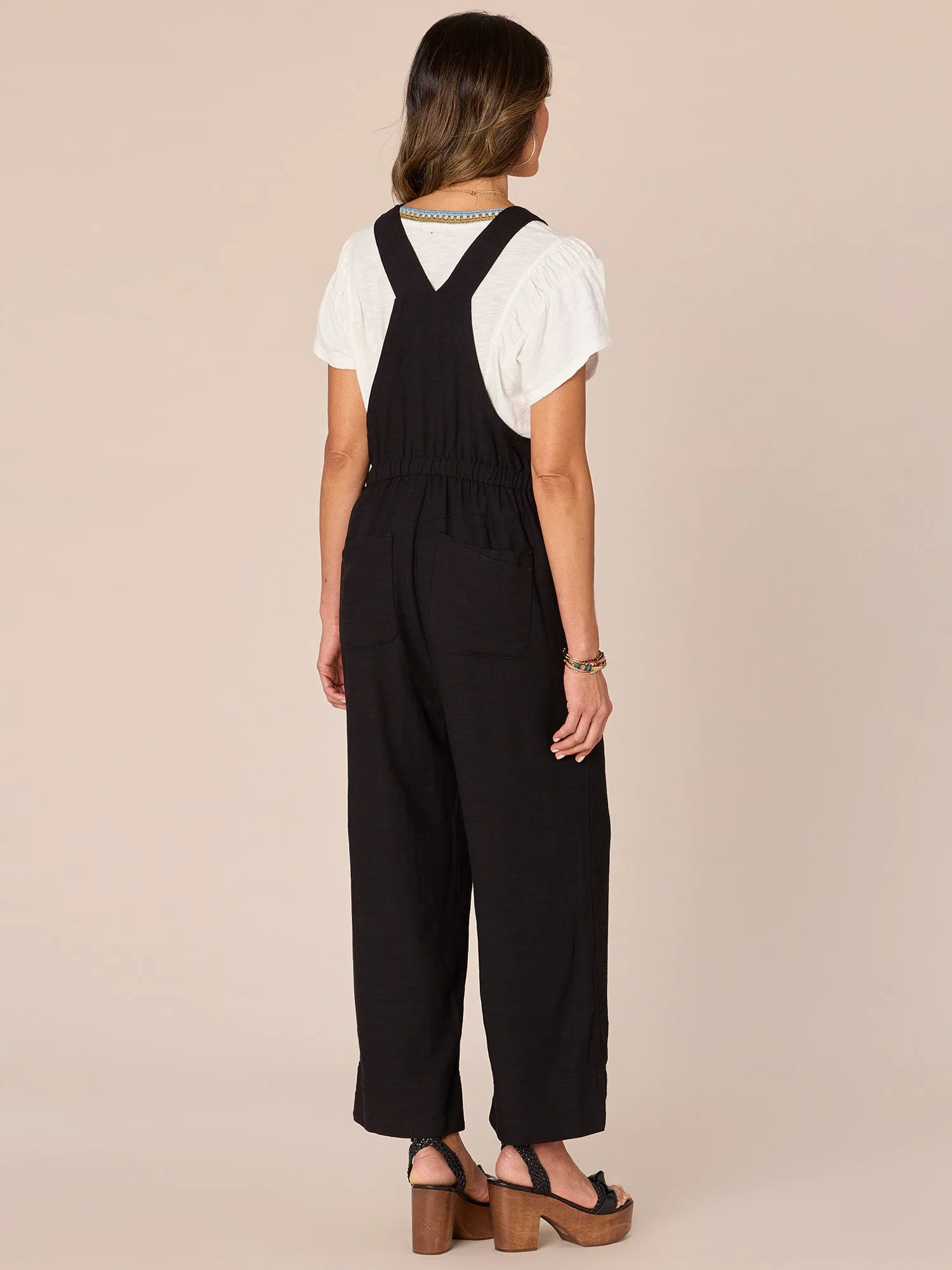 Knot Shoulder Double Layer Pocket Cropped Overalls