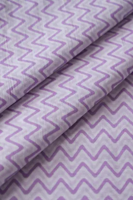 Lavender Chevron Print On White Pure Cotton Fabric
