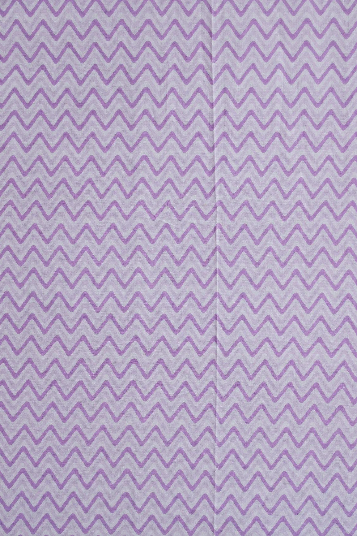 Lavender Chevron Print On White Pure Cotton Fabric