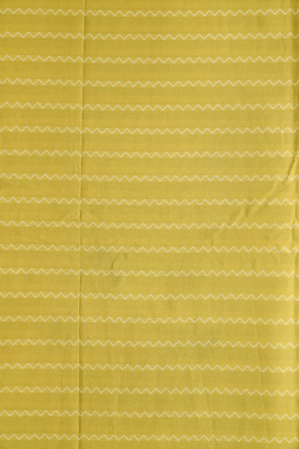 Lemon Yellow And White Chevron Pattern On Handwoven Organic Cotton Fabric