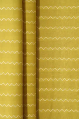 Lemon Yellow And White Chevron Pattern On Handwoven Organic Cotton Fabric