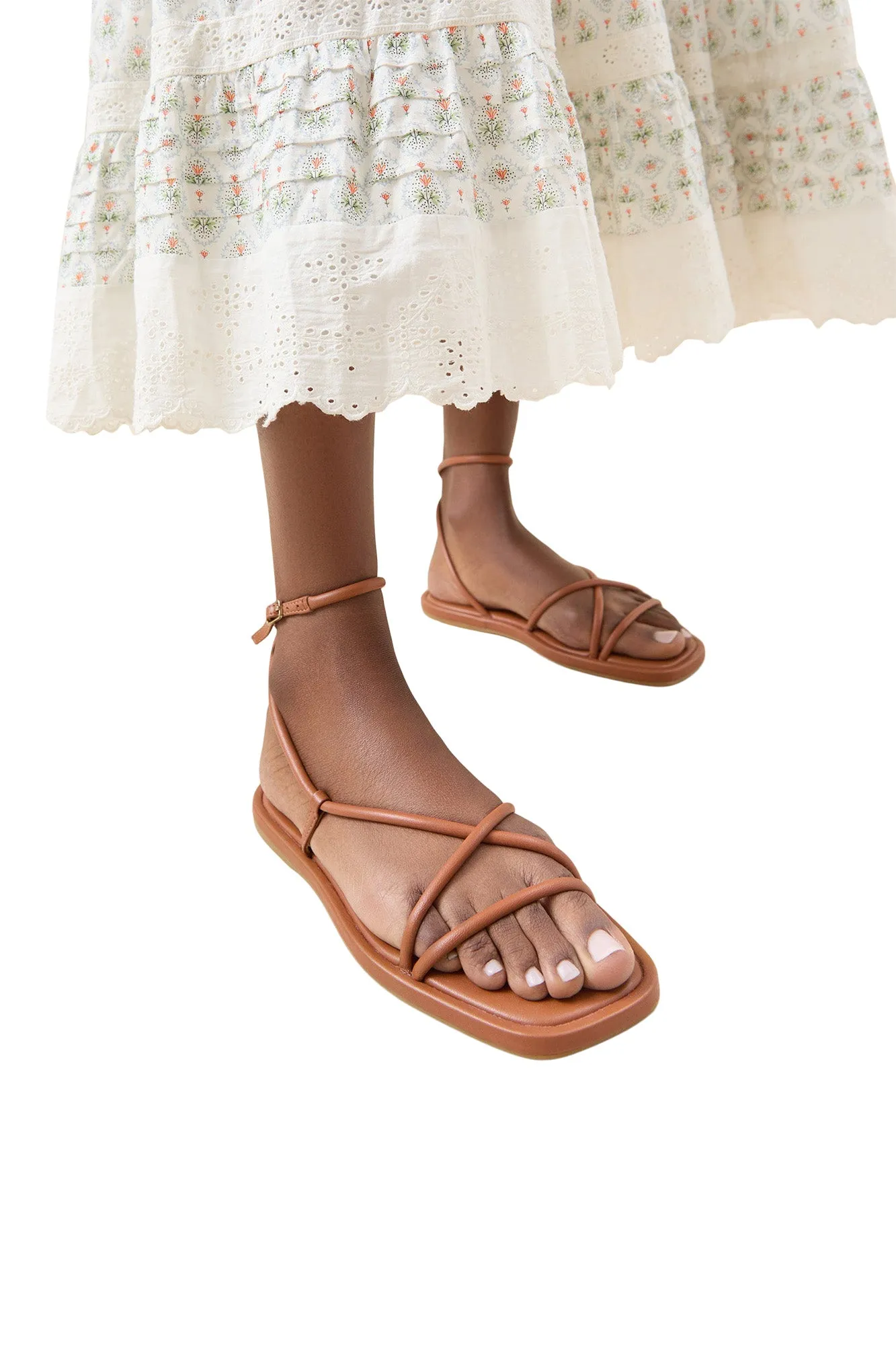 Loeffler Randall Noor Leather Flat Sandal in Timber