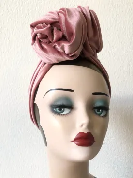 Made To Order: ROSE KNOT Velvet Pre-tied Stretchy 1940s Style Turban in Black, Claret, Bottle Green & Dusky Pink