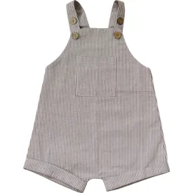 Mebie Baby- Camel   White Linen Short Overalls