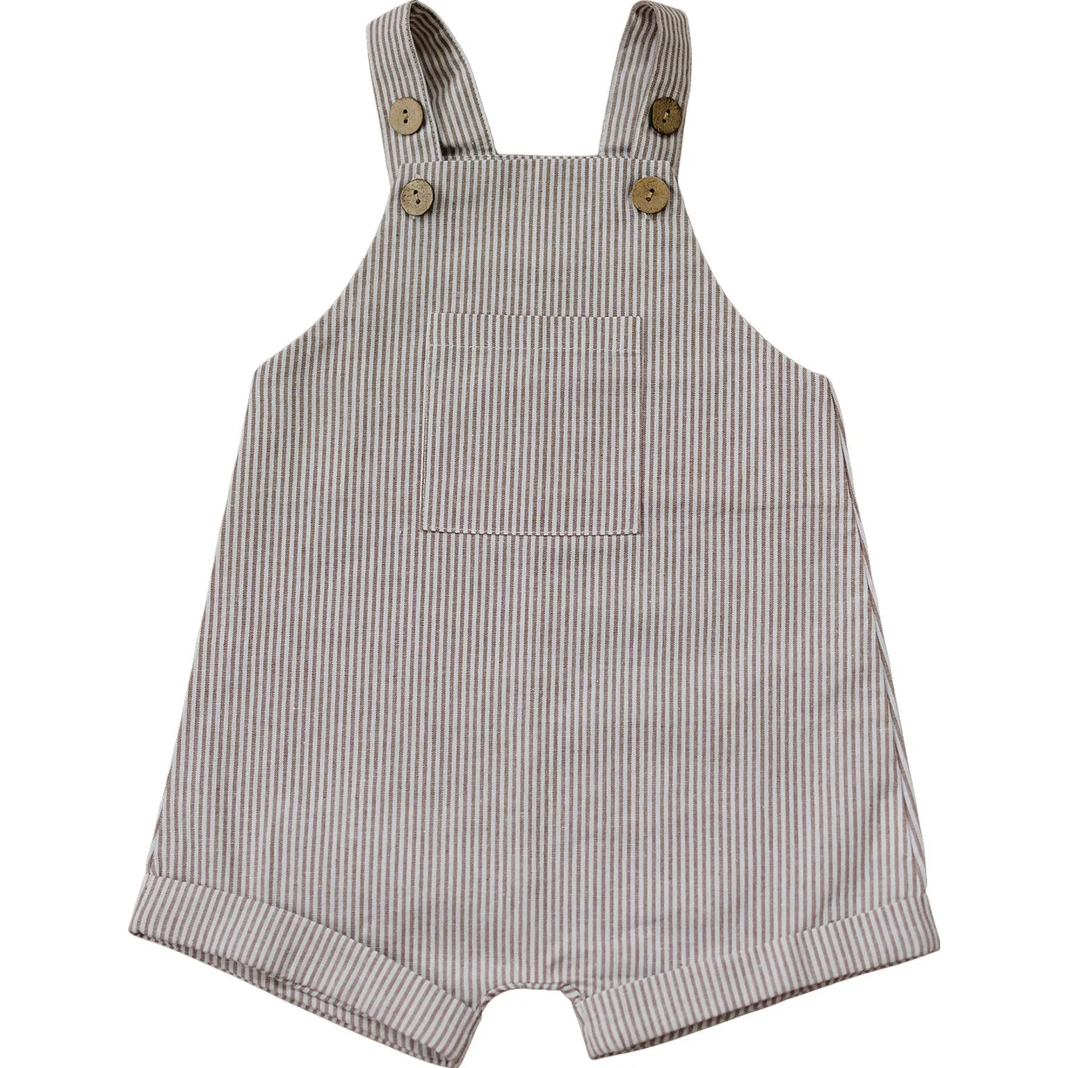Mebie Baby- Camel   White Linen Short Overalls