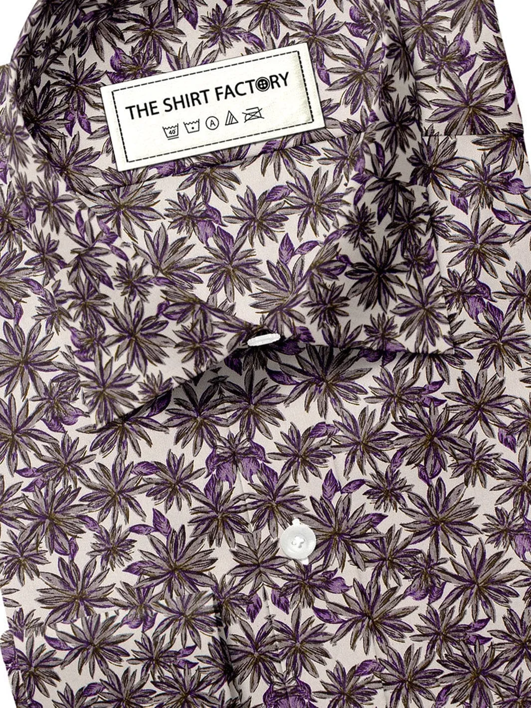 Men's Premium Giza Cotton Printed Shirt - Printed Flower Off-White (1227)